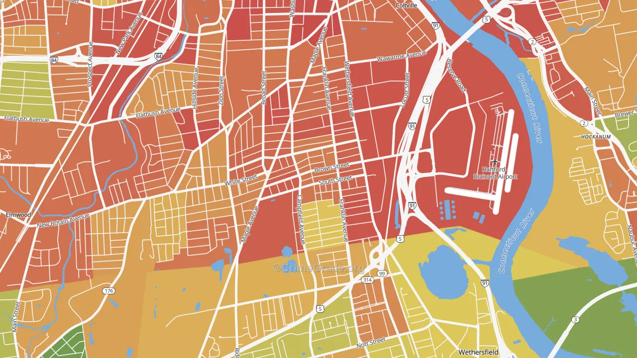 South End Hartford, Hartford, CT Map of Murder Rates
