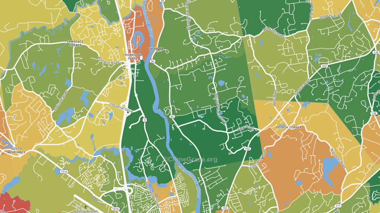 South End, Nashua, NH Map of Murder Rates