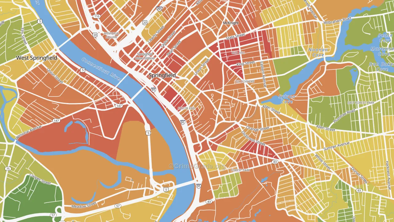 South End Springfield, Springfield, MA Map of Murder Rates