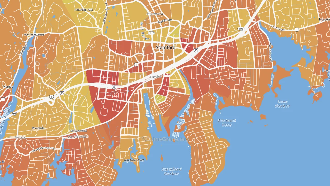 South End Stamford, Stamford, CT Map of Murder Rates