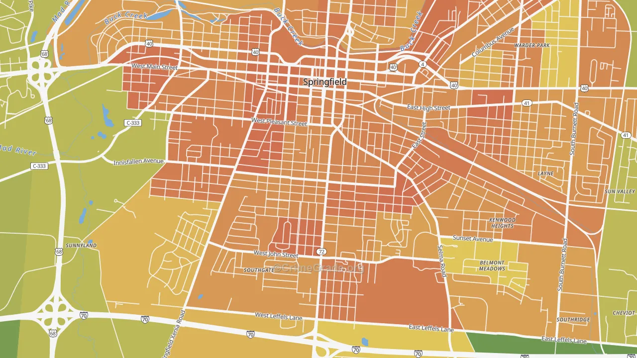 South Fountain Avenue Historic District, Springfield, OH Map of Murder Rates