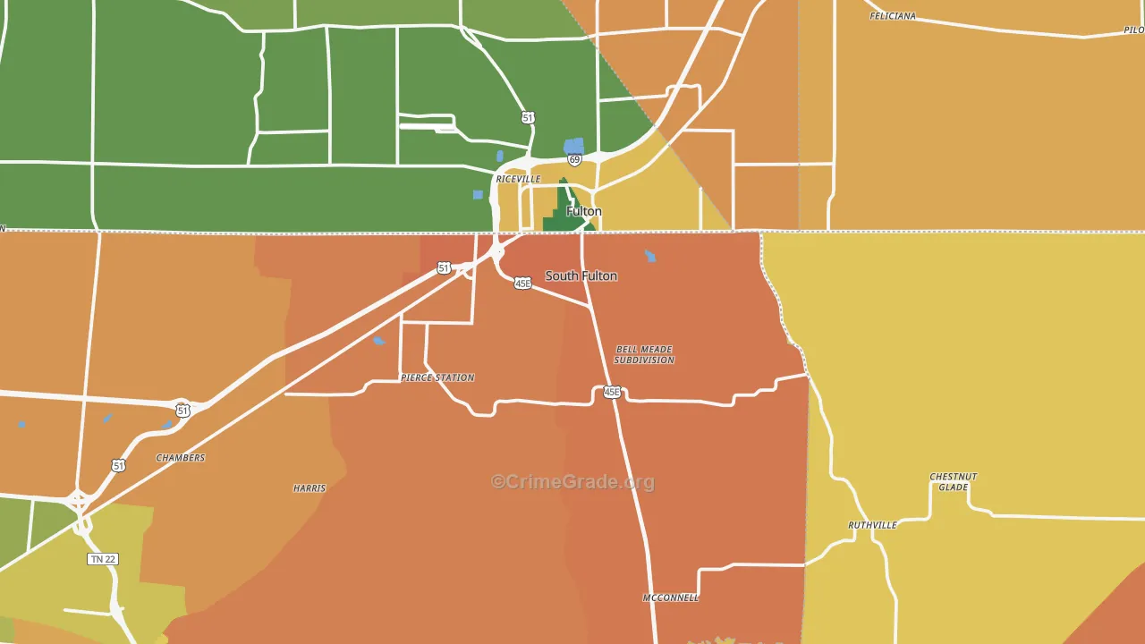 South Fulton, TN Map of Murder Rates