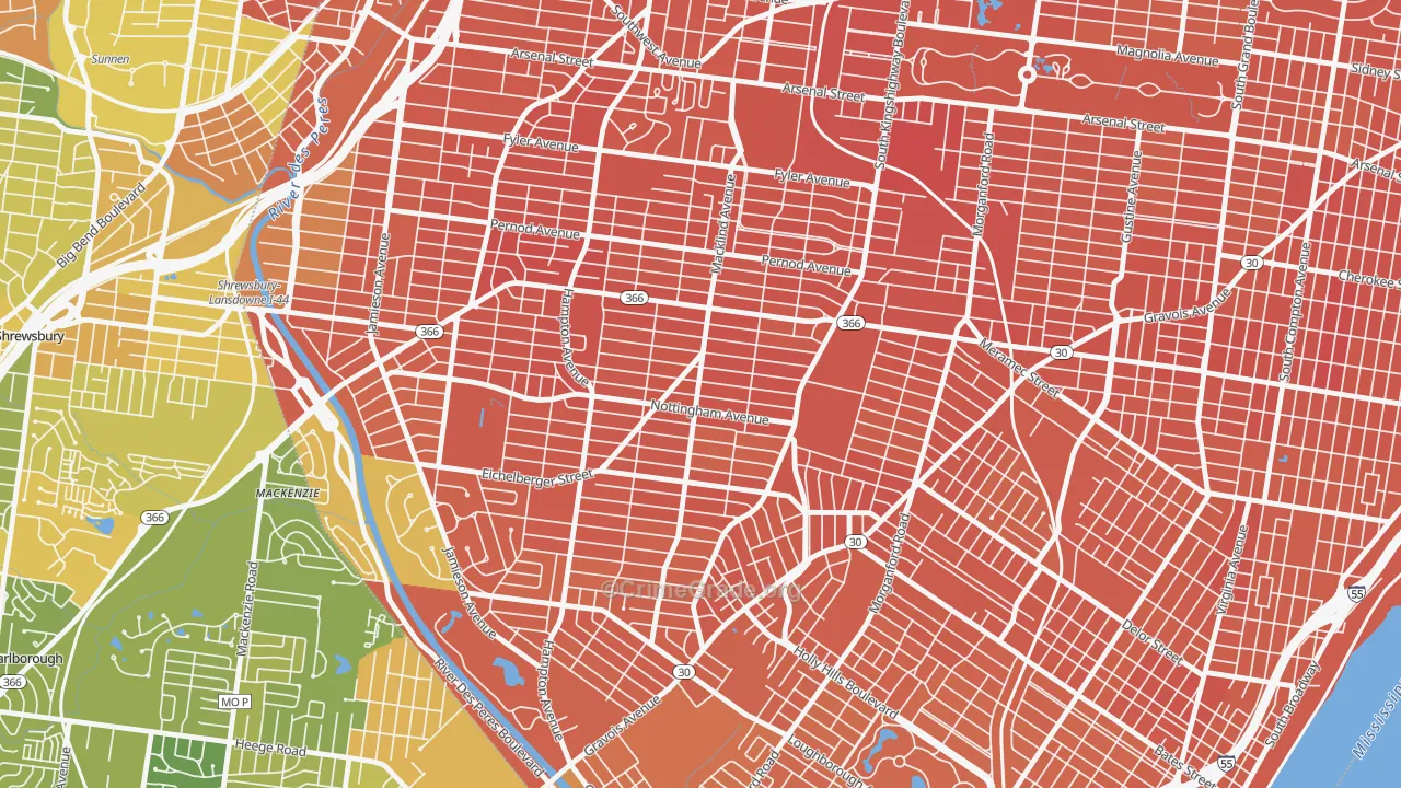 South Hampton, St. Louis, MO Map of Murder Rates
