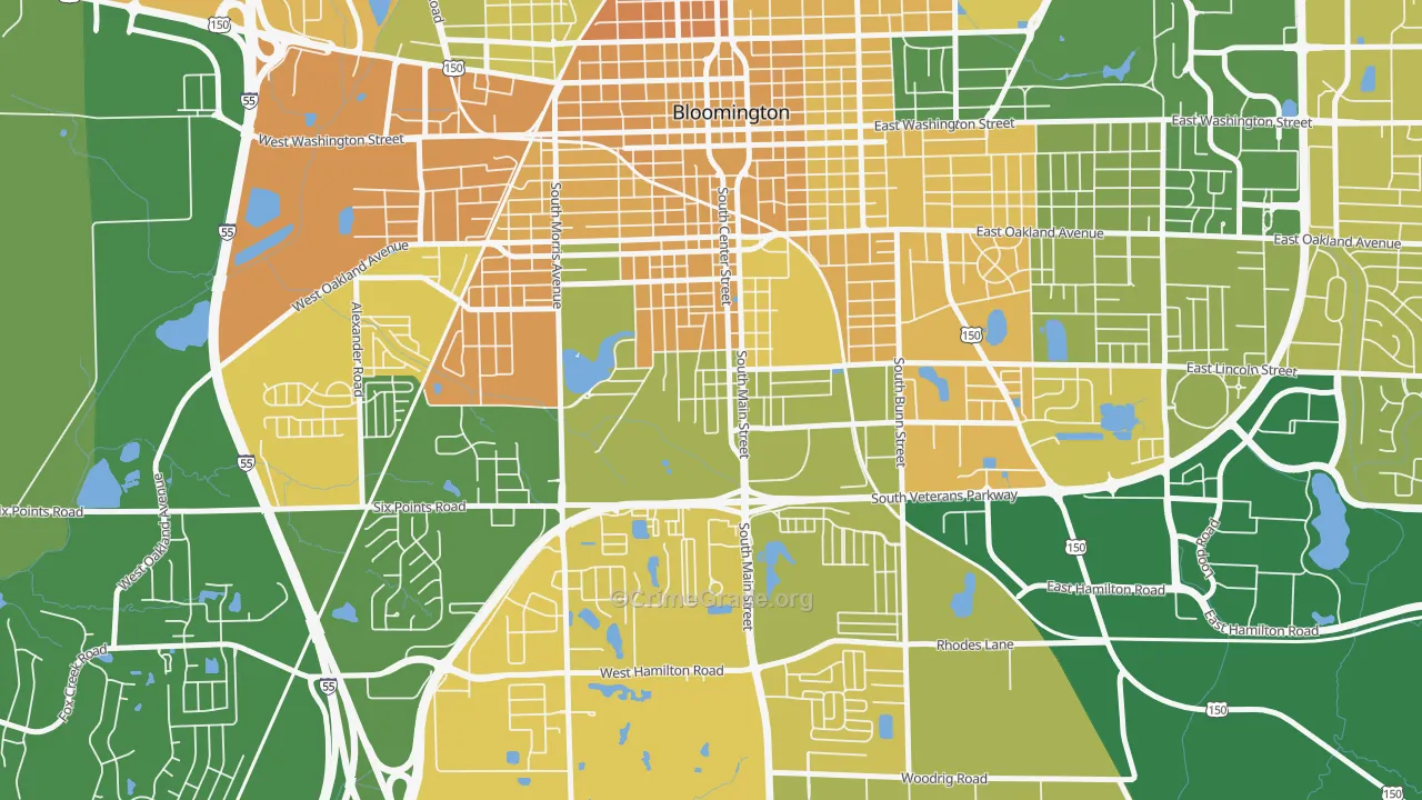 South Hill, Bloomington, IL Map of Murder Rates