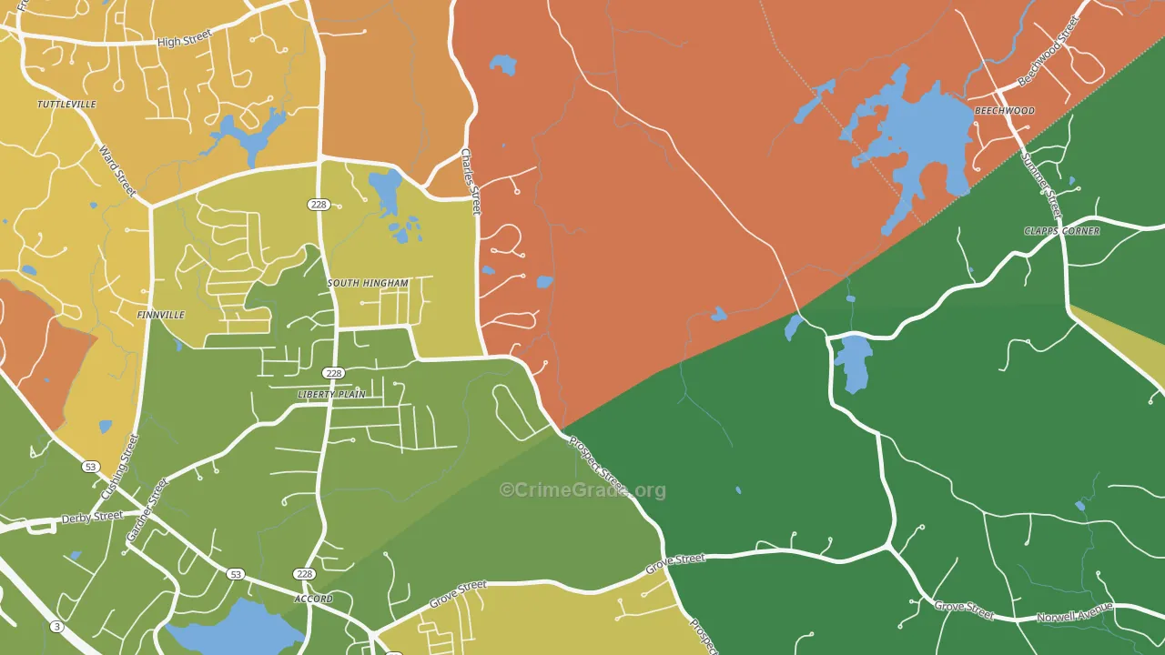 South Hingham, MA Map of Murder Rates