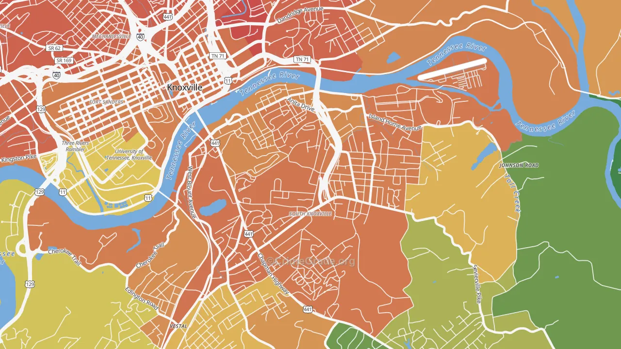South Knoxville, Knoxville, TN Map of Murder Rates