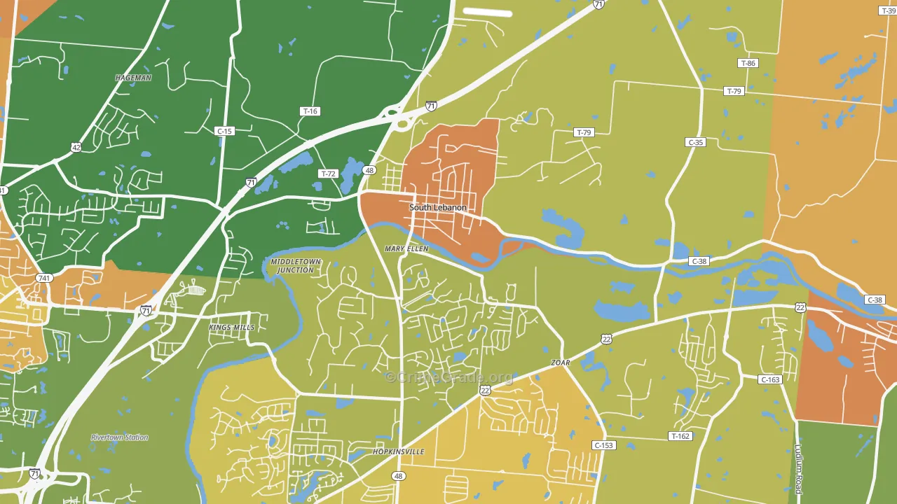 South Lebanon, OH Map of Murder Rates