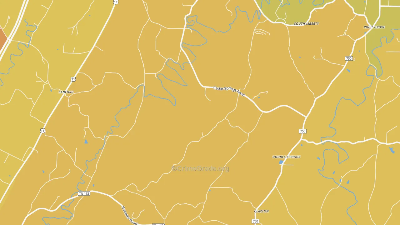 South Liberty, TN Map of Murder Rates