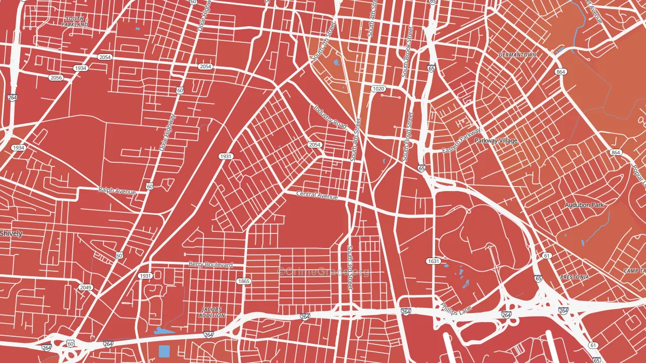 South Louisville, Louisville, KY Map of Murder Rates