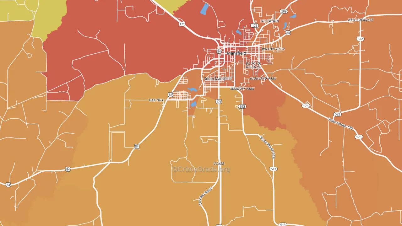 South Mansfield, LA Map of Murder Rates
