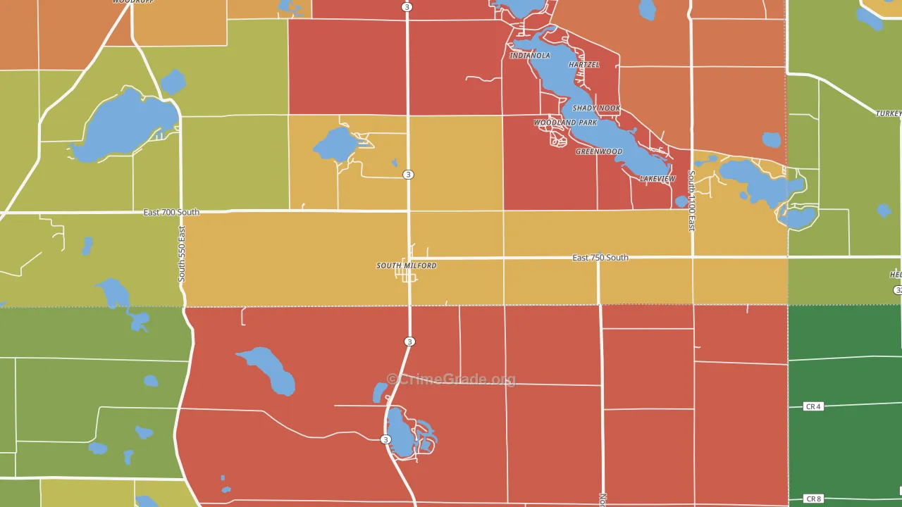 South Milford, IN Map of Murder Rates