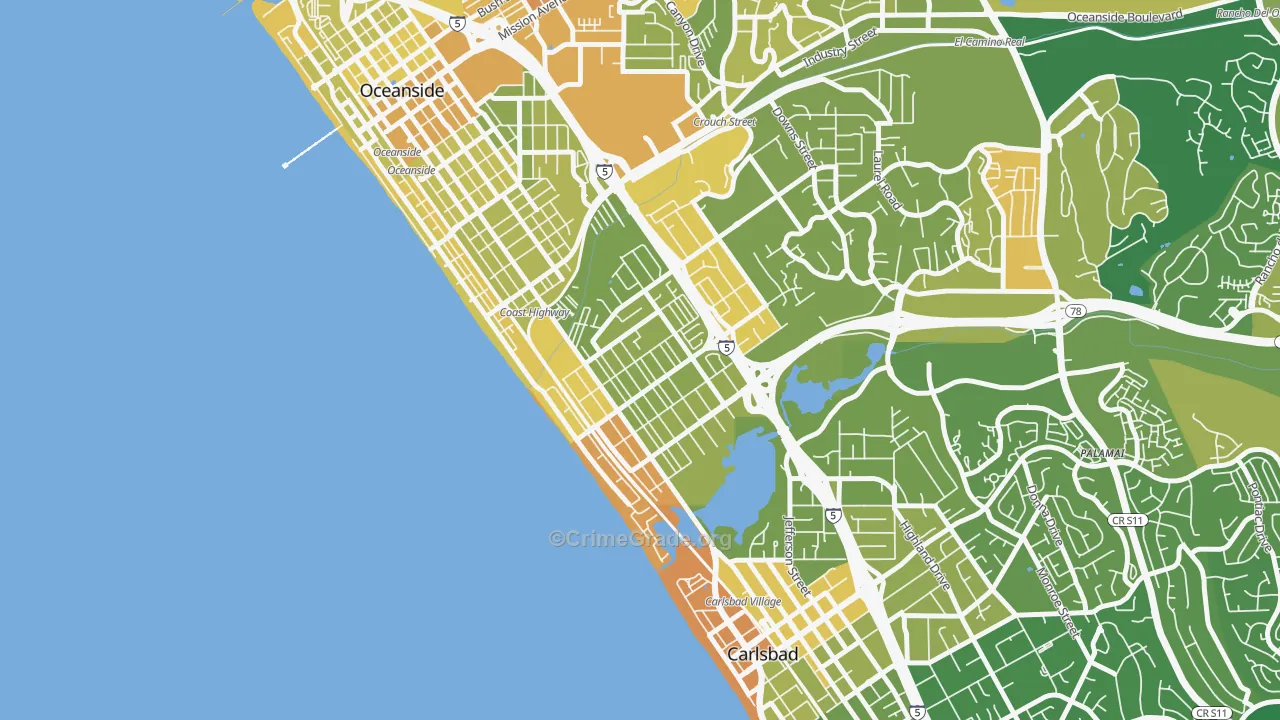 South Oceanside, Oceanside, CA Map of Murder Rates