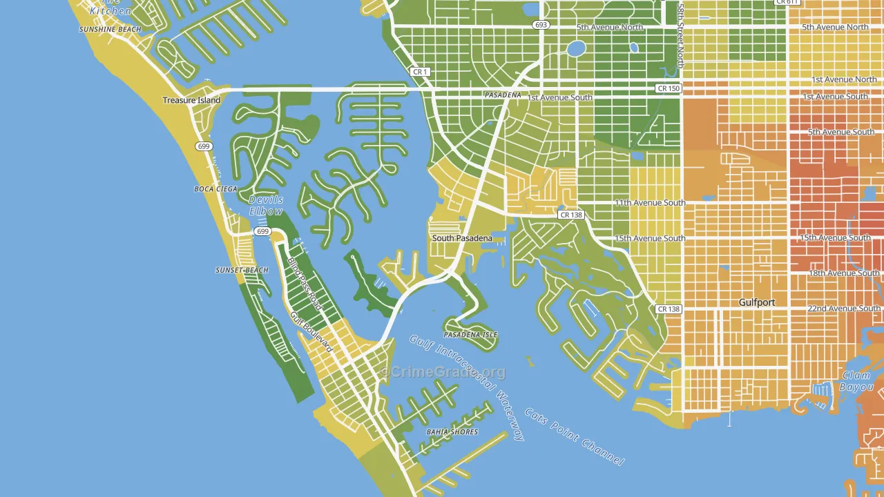 South Pasadena, FL Map of Murder Rates