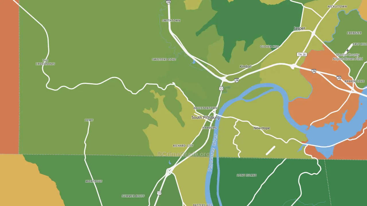 South Pittsburg, TN Map of Murder Rates