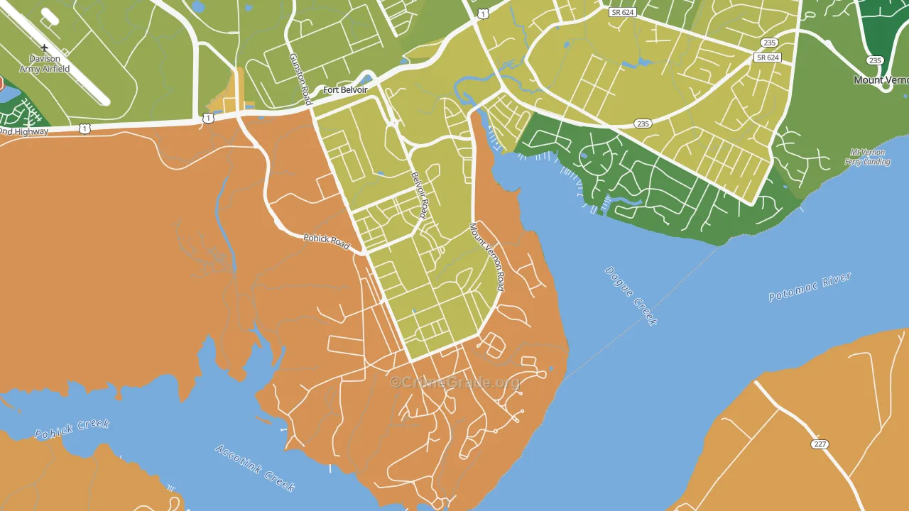South Post, Fort Belvoir, VA Map of Murder Rates