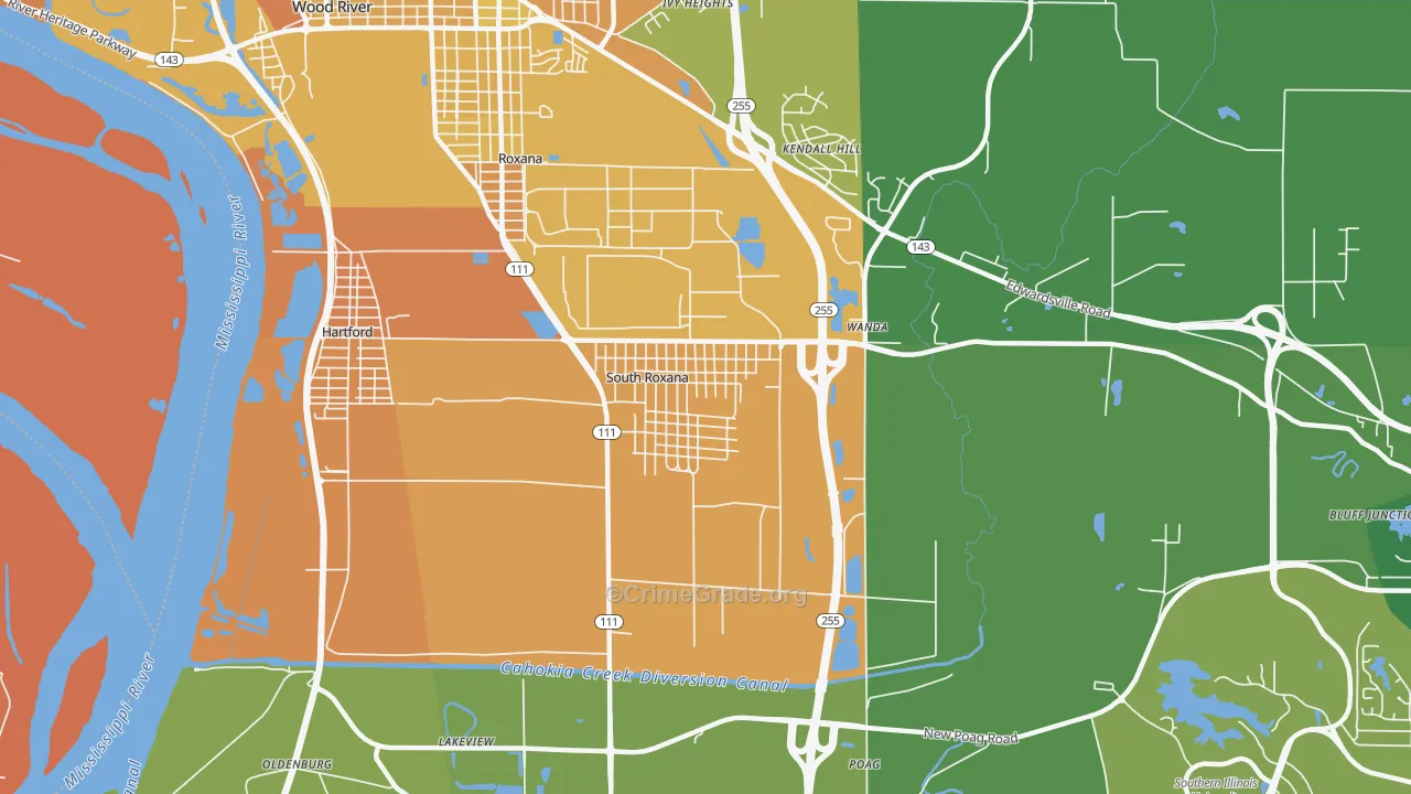 South Roxana, IL Map of Murder Rates