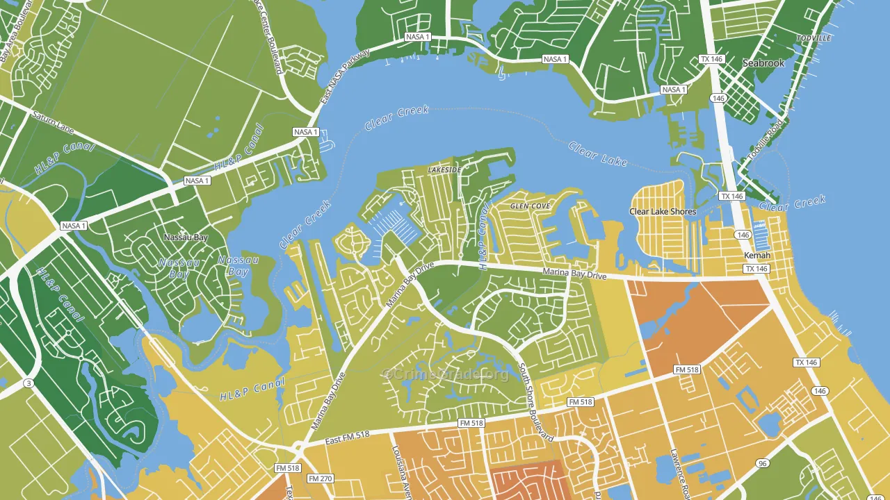 South Shore Harbour and Marina, League City, TX Map of Murder Rates
