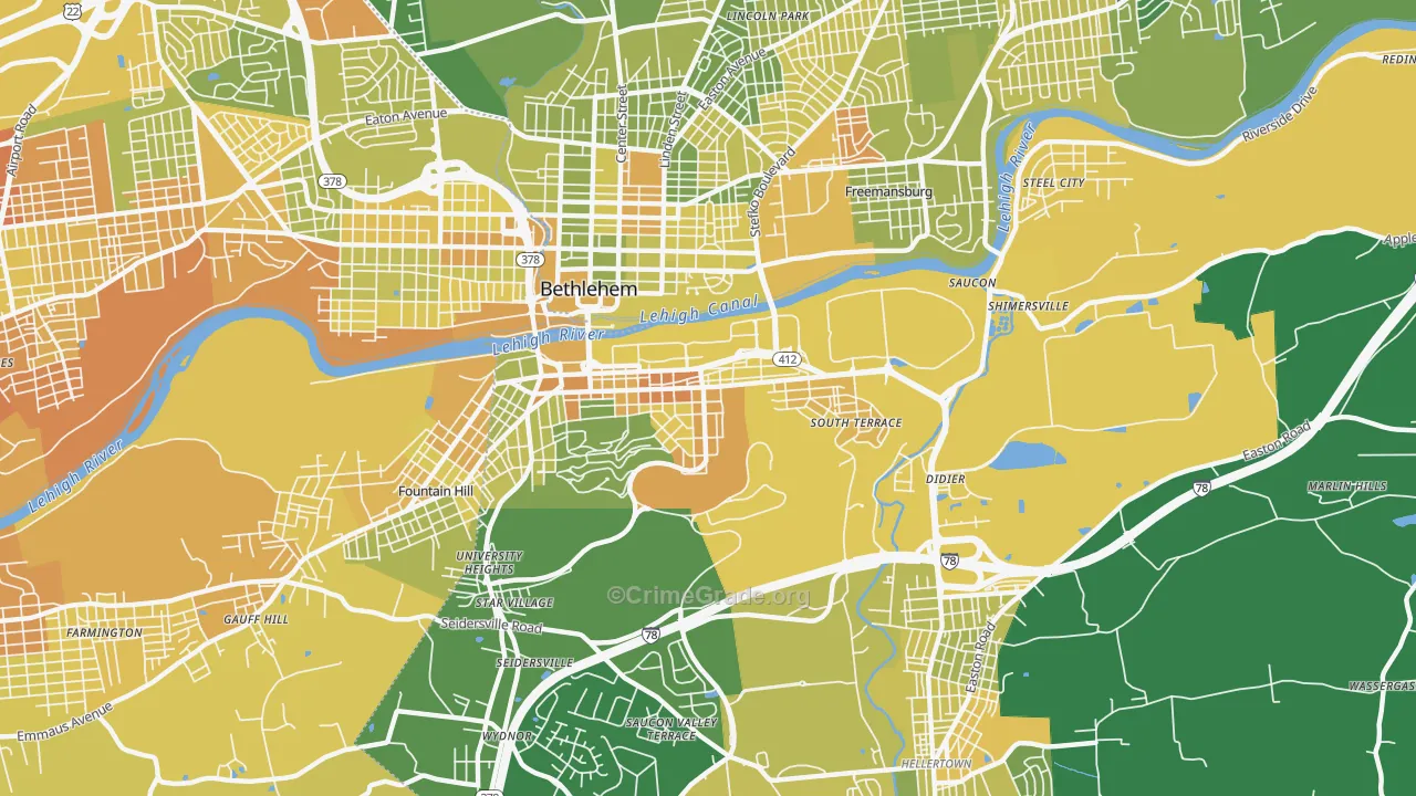 South Side, Bethlehem, PA Map of Murder Rates