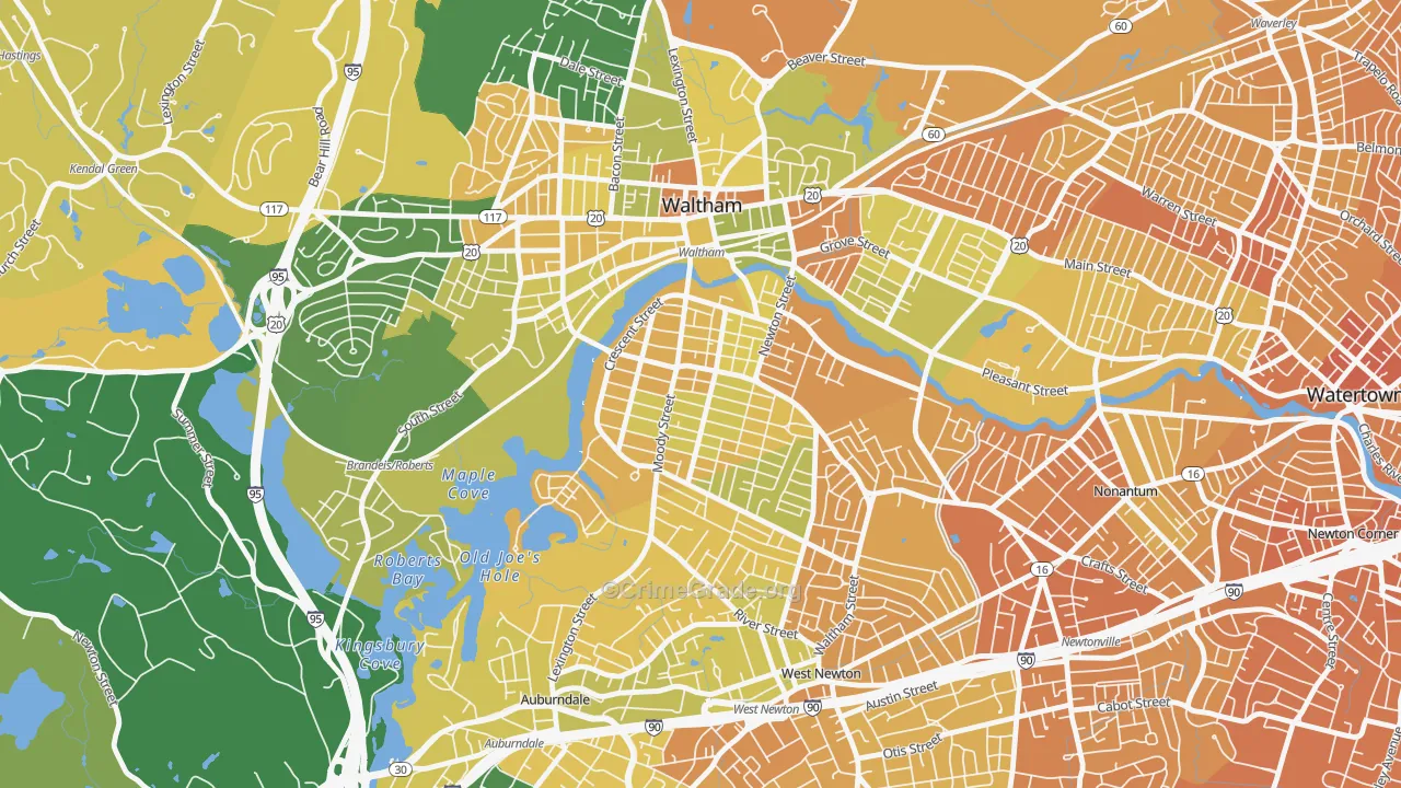 South Side, Waltham, MA Map of Murder Rates