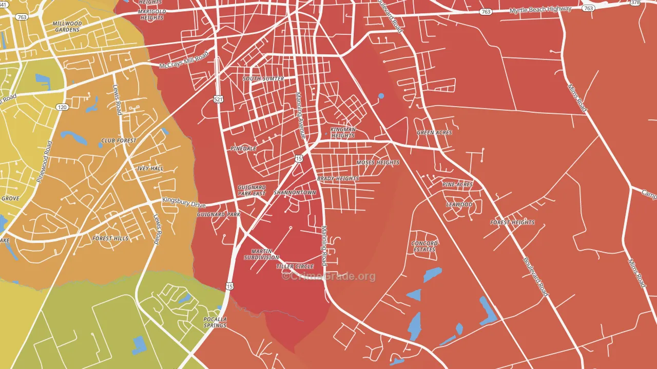 South Sumter, SC Map of Murder Rates