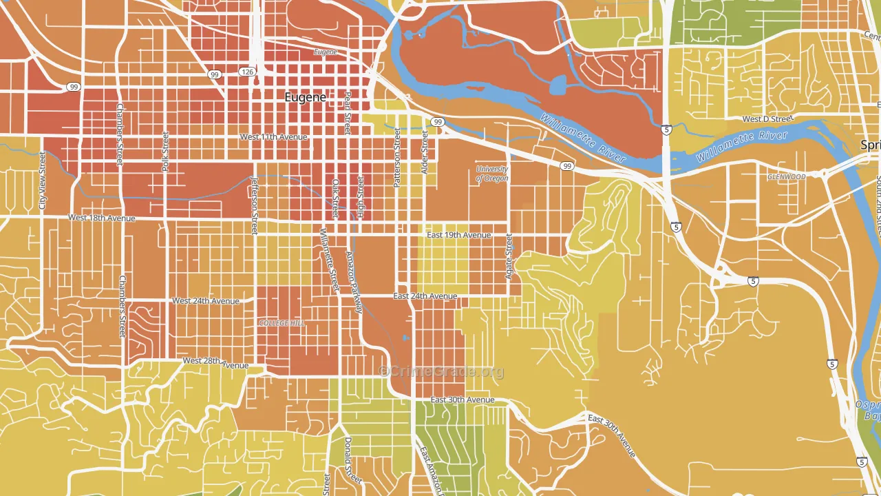 South University, Eugene, OR Map of Murder Rates