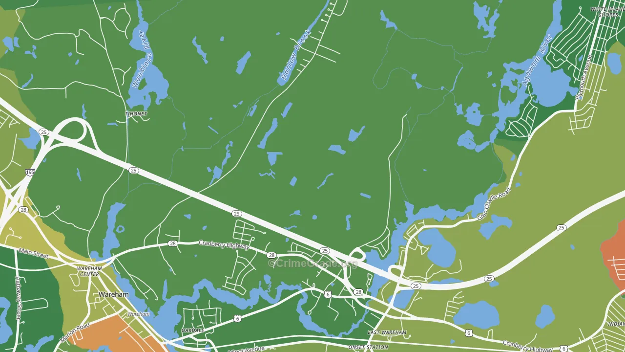 South Wareham, MA Map of Murder Rates