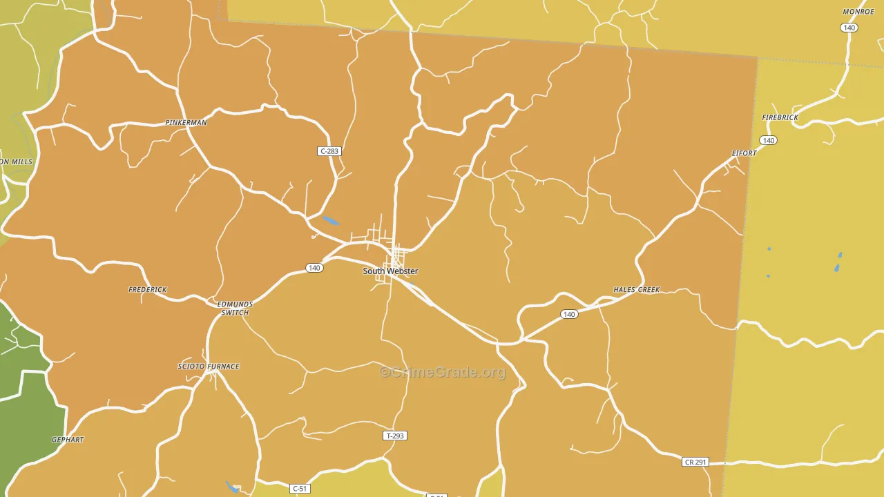 South Webster, OH Map of Murder Rates