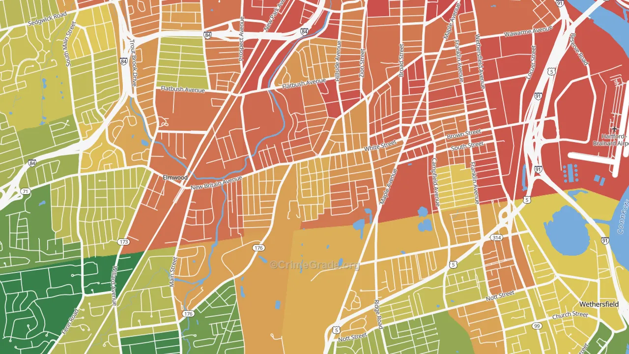 South West, Hartford, CT Map of Murder Rates