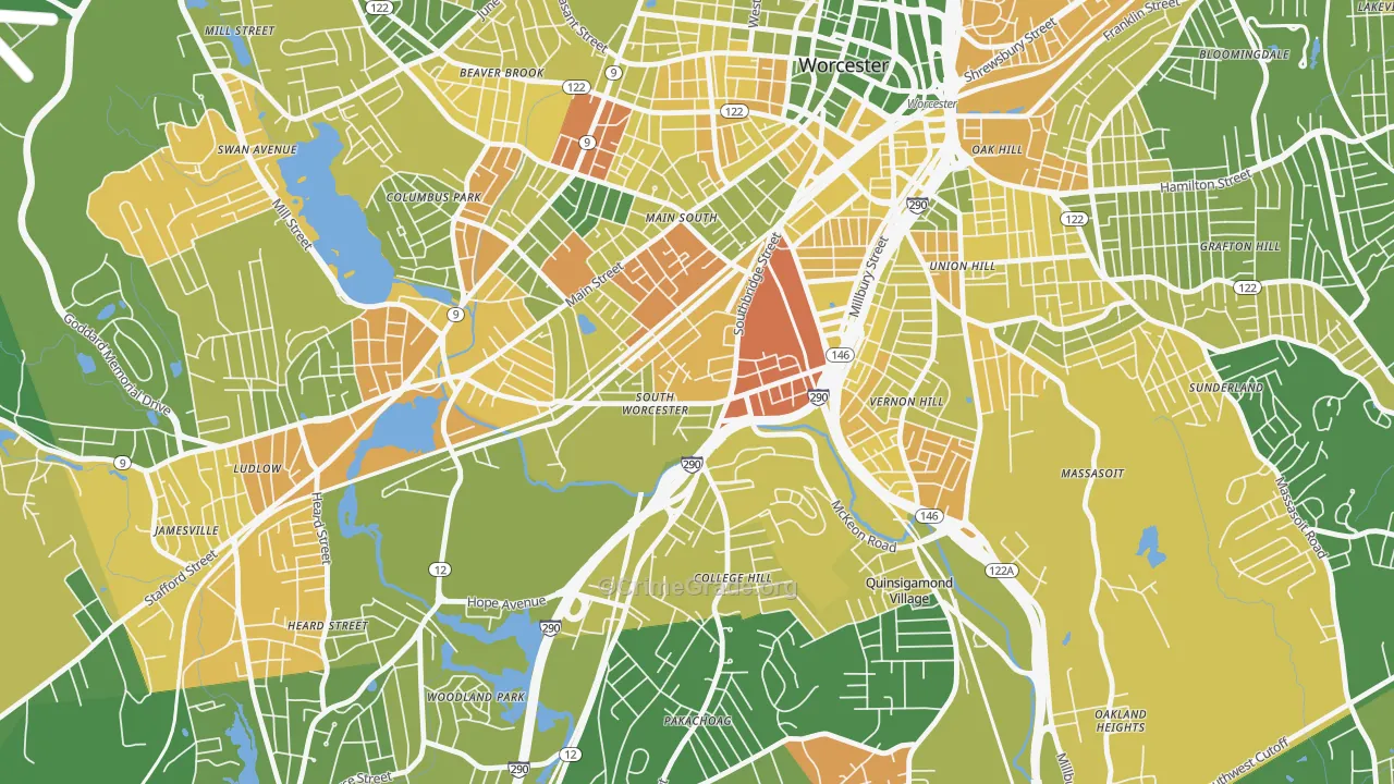 South Worcester, Worcester, MA Map of Murder Rates