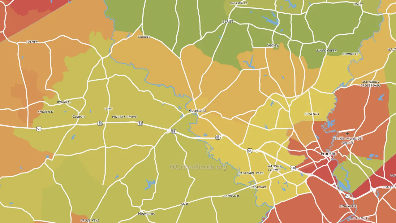 Southampton County, VA Map of Murder Rates
