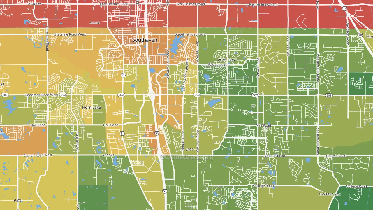 Southaven, MS Map of Murder Rates