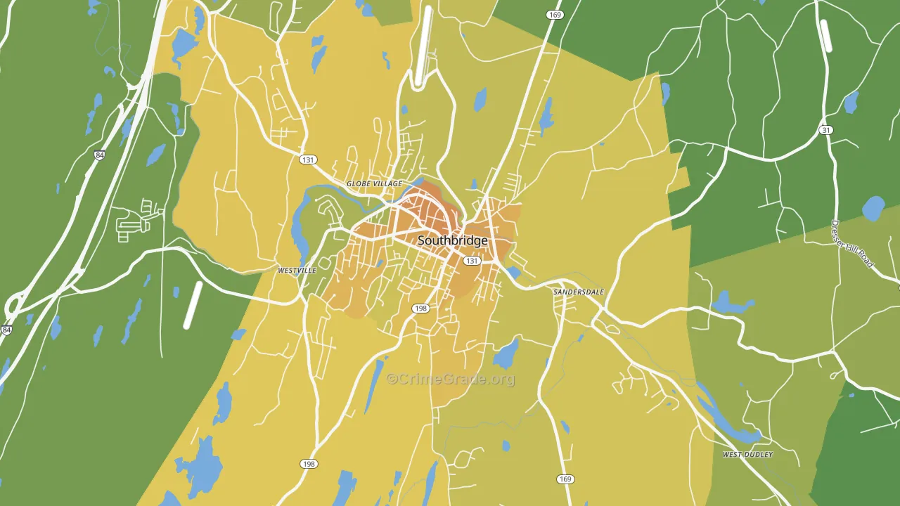 Southbridge Town, MA Map of Murder Rates
