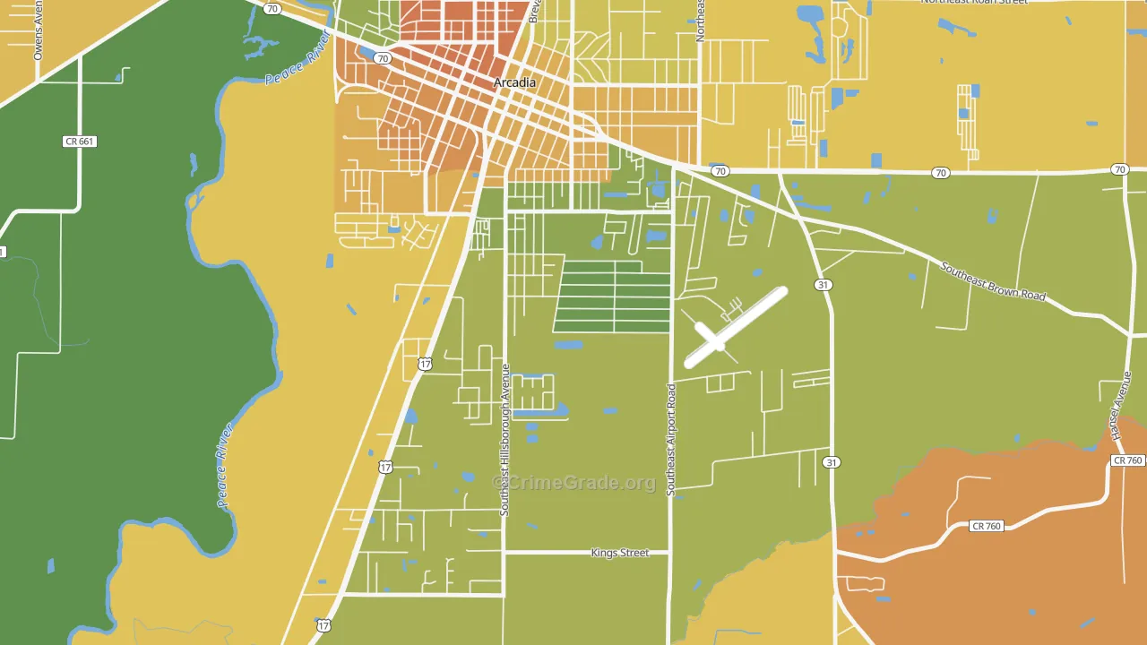Southeast Arcadia, FL Map of Murder Rates