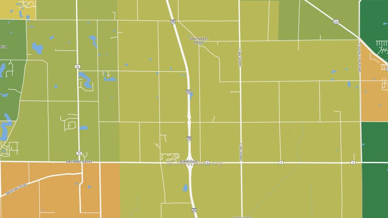 Southeast Grove, IN Map of Murder Rates
