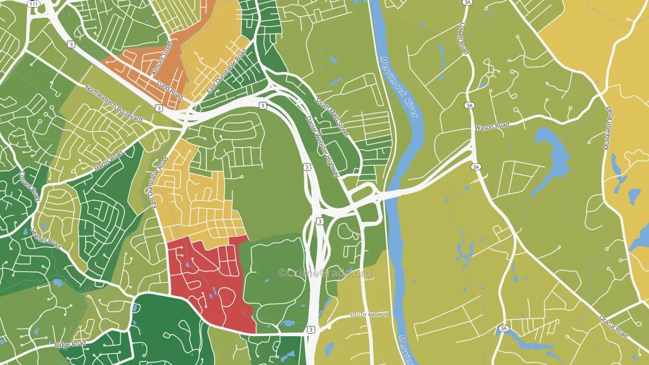 Southeast Nashua, Nashua, NH Map of Murder Rates