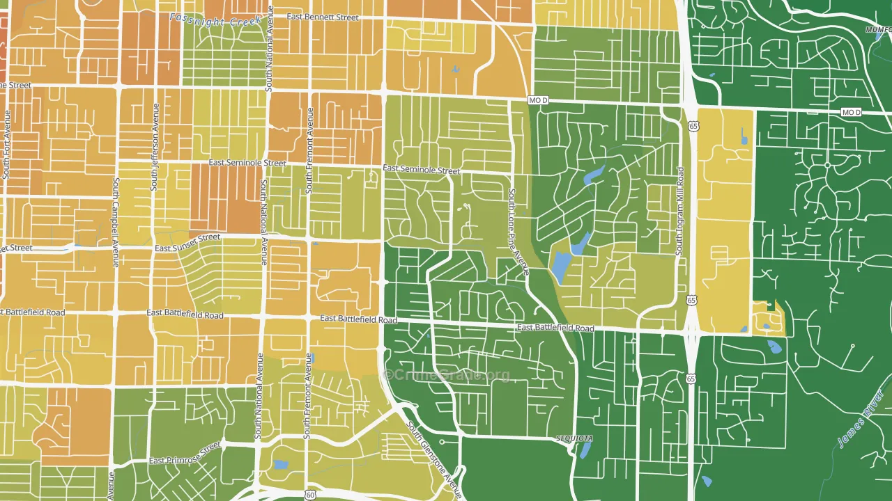 Southeast Springfield, Springfield, MO Map of Murder Rates