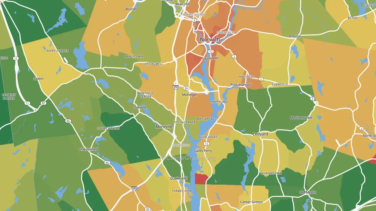 Southeastern Connecticut Planning Region, CT Map of Murder Rates
