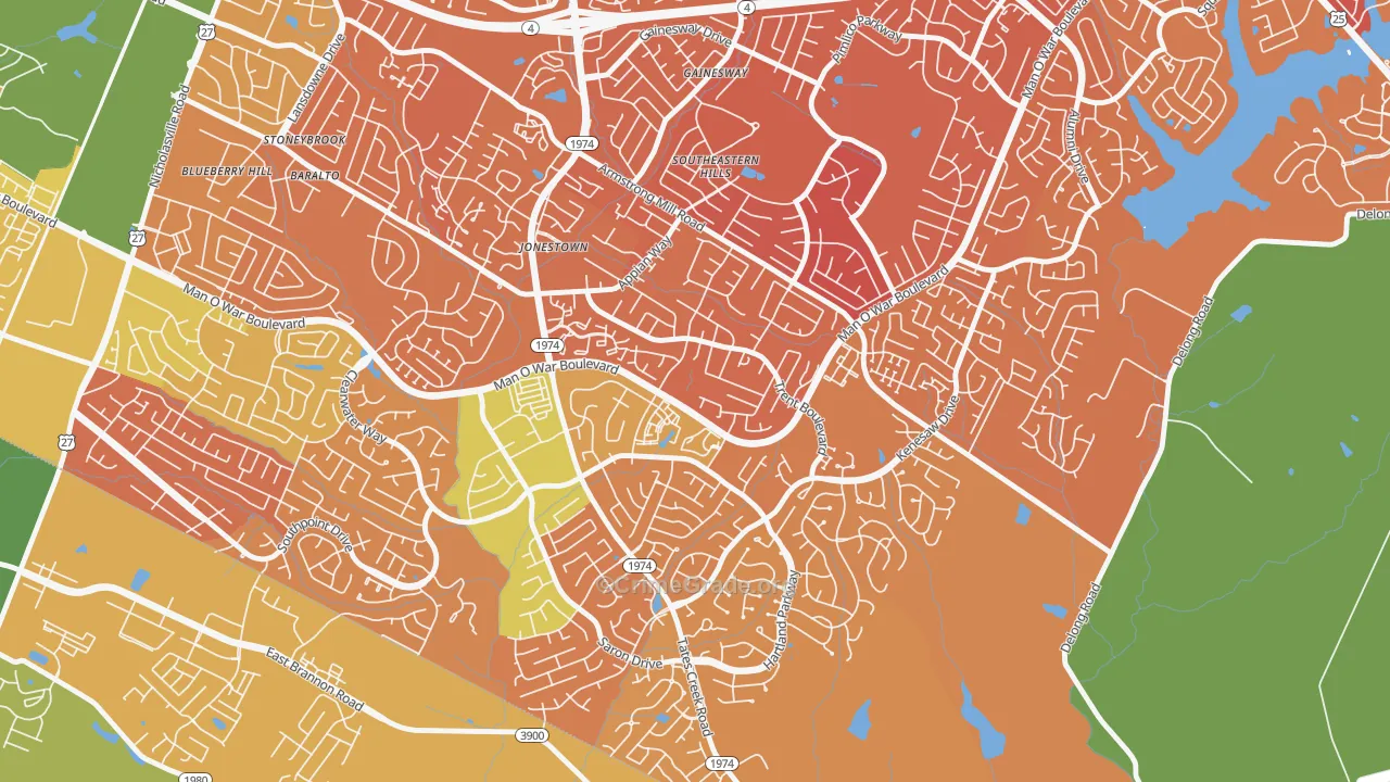 Southeastern Hills, Lexington, KY Map of Murder Rates