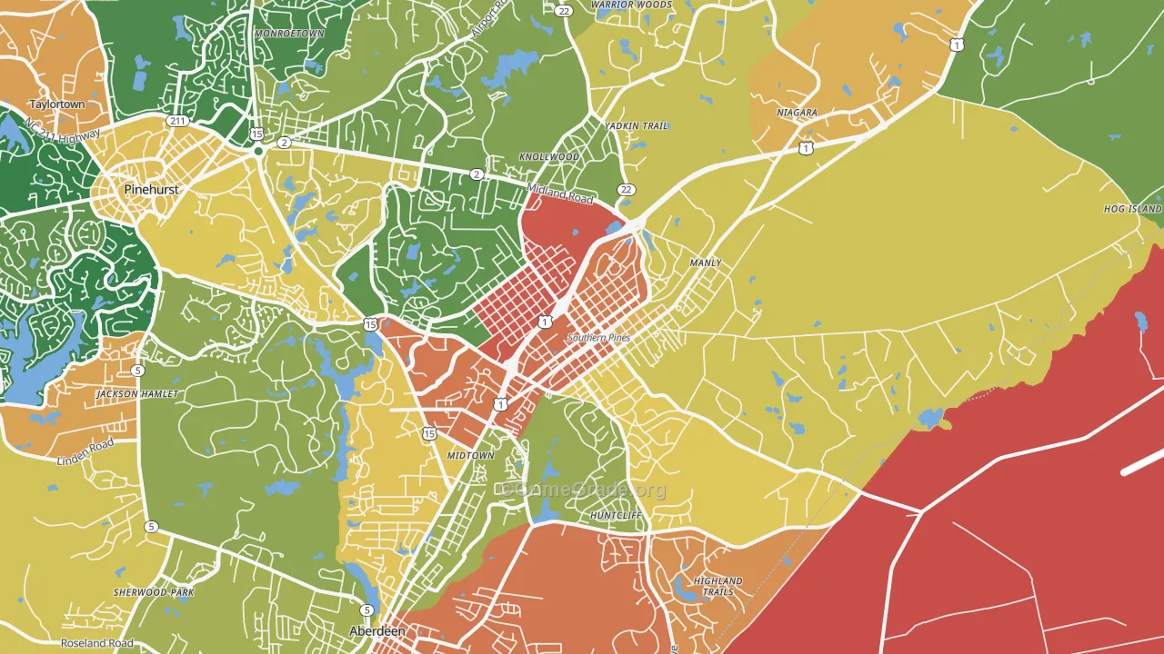 Southern Pines, NC Map of Murder Rates