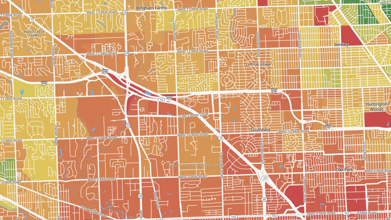 Southfield, MI Map of Murder Rates