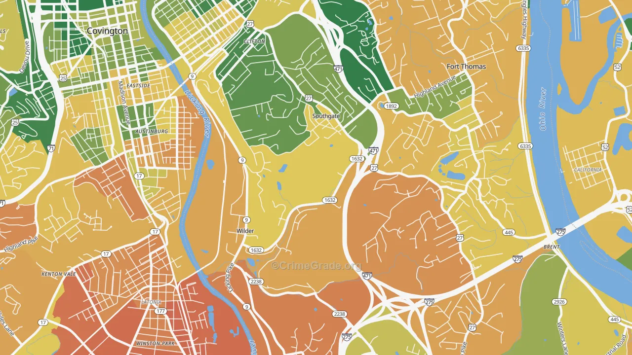 Southgate, KY Map of Murder Rates