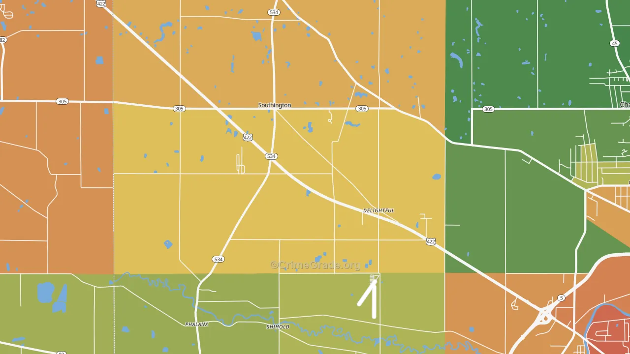 Southington, OH Map of Murder Rates