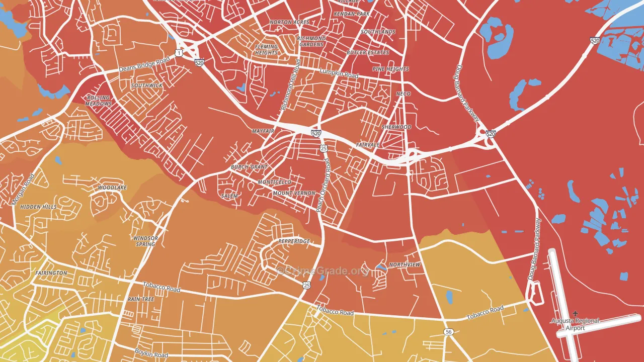 Southside, Augusta, GA Map of Murder Rates