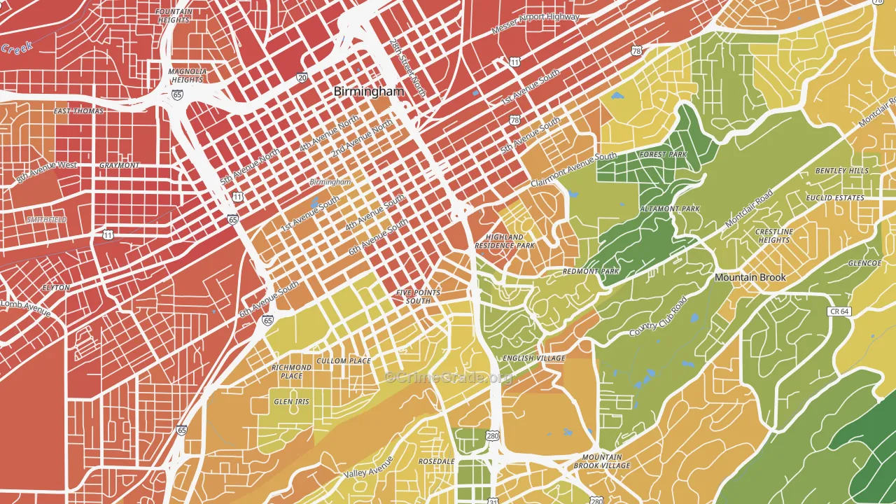 Southside, Birmingham, AL Map of Murder Rates
