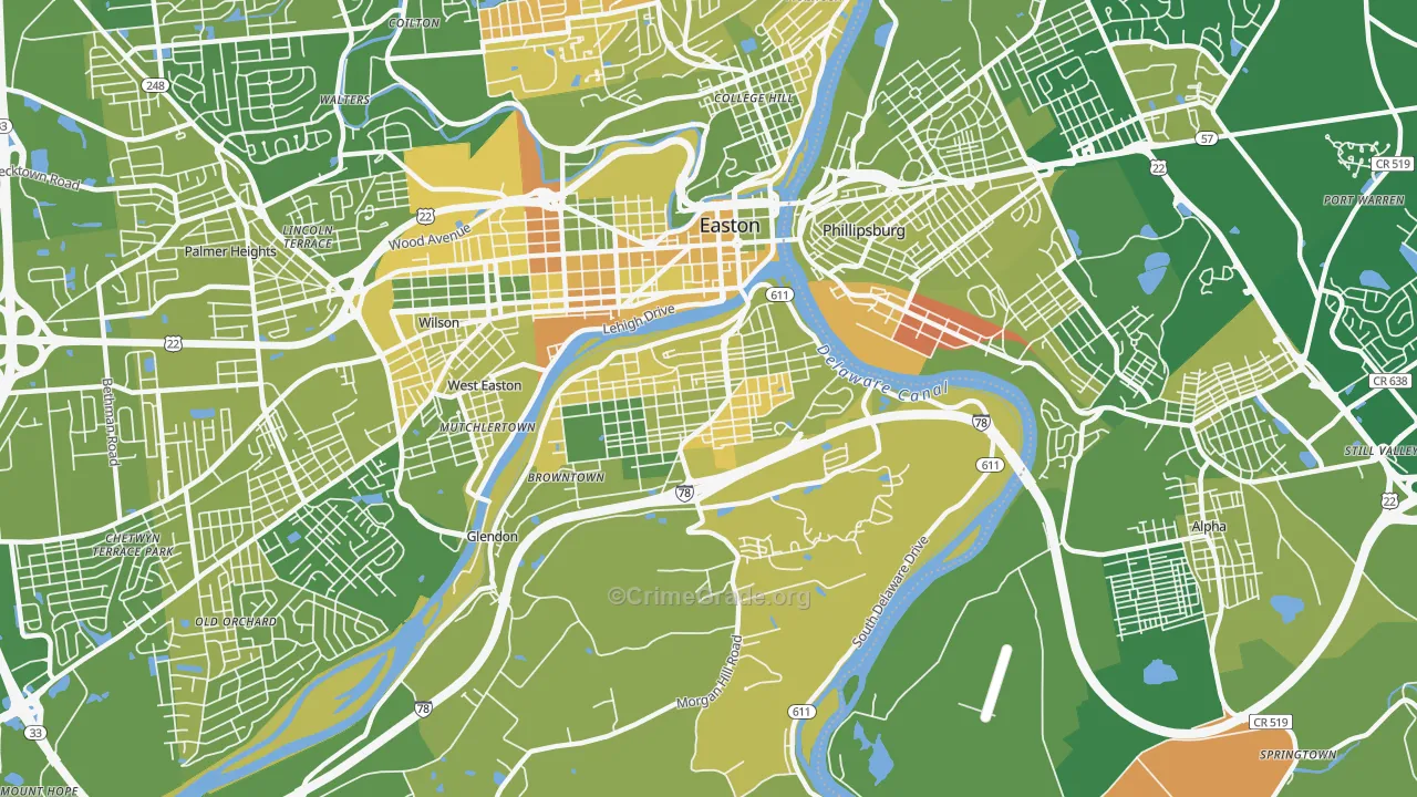 Southside, Easton, PA Map of Murder Rates