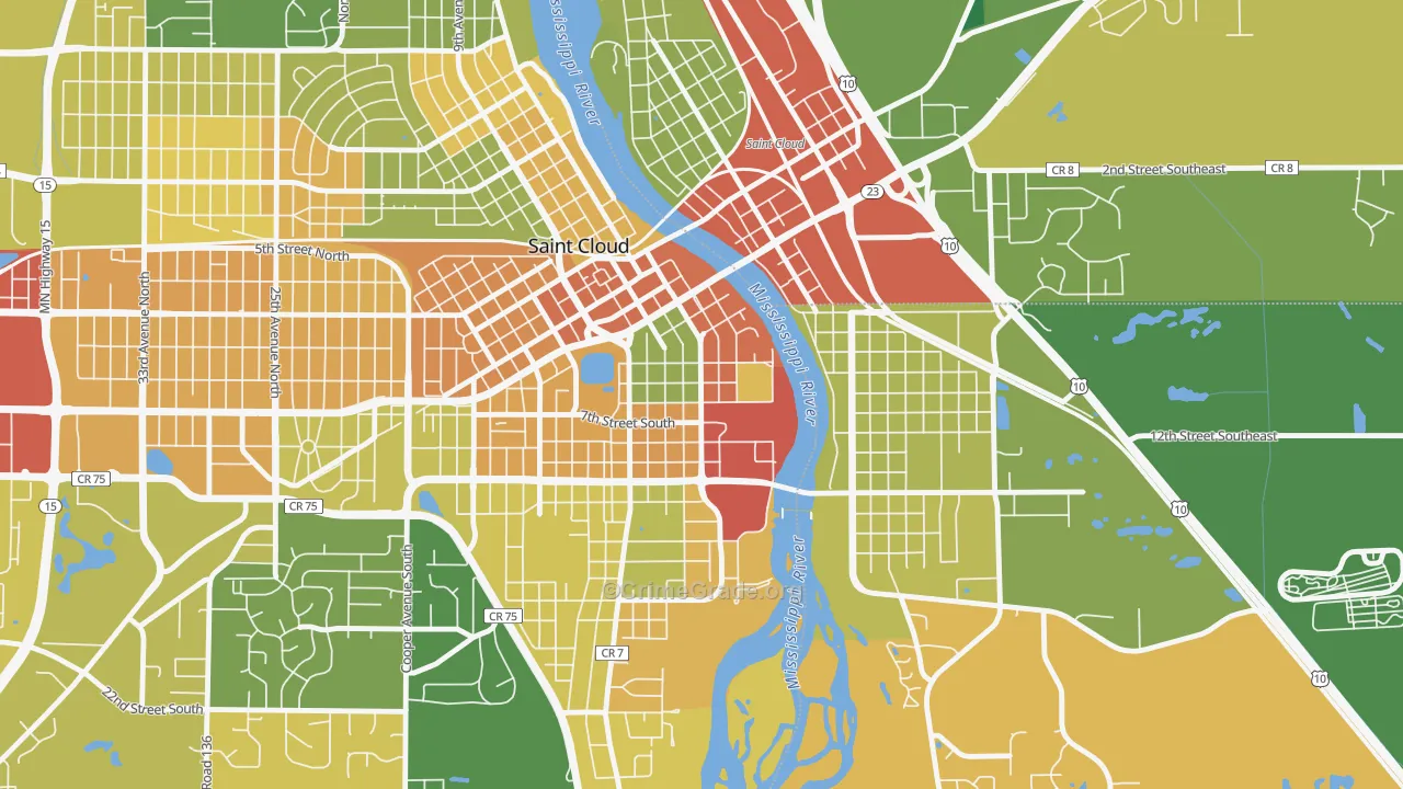 Southside University, St. Cloud, MN Map of Murder Rates