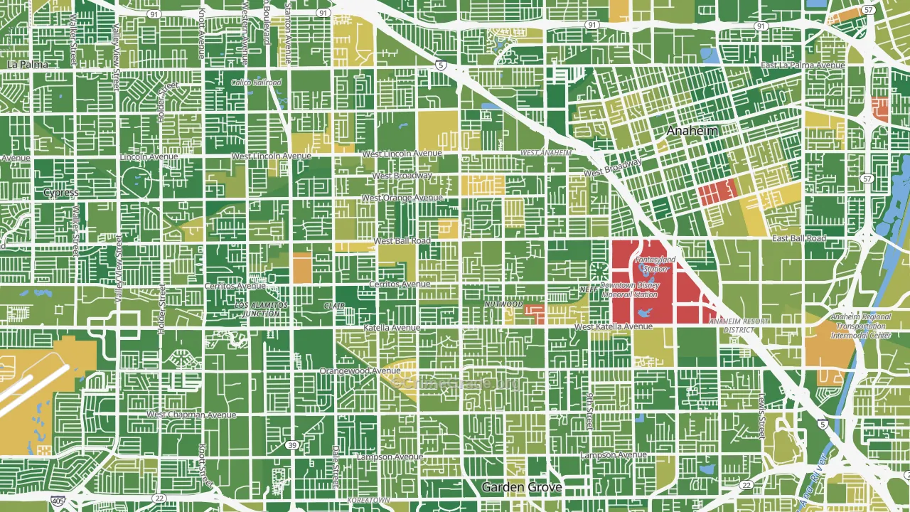 Southwest, Anaheim, CA Map of Murder Rates
