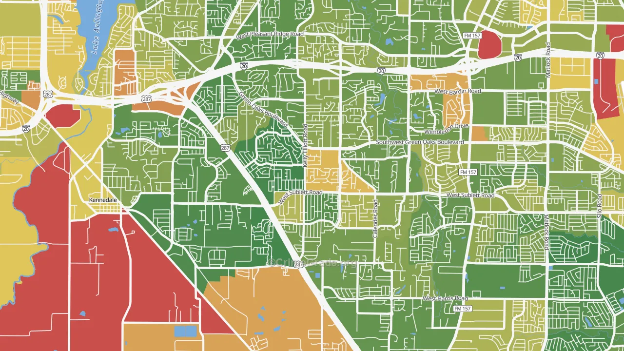 Southwest Arlington, Arlington, TX Map of Murder Rates