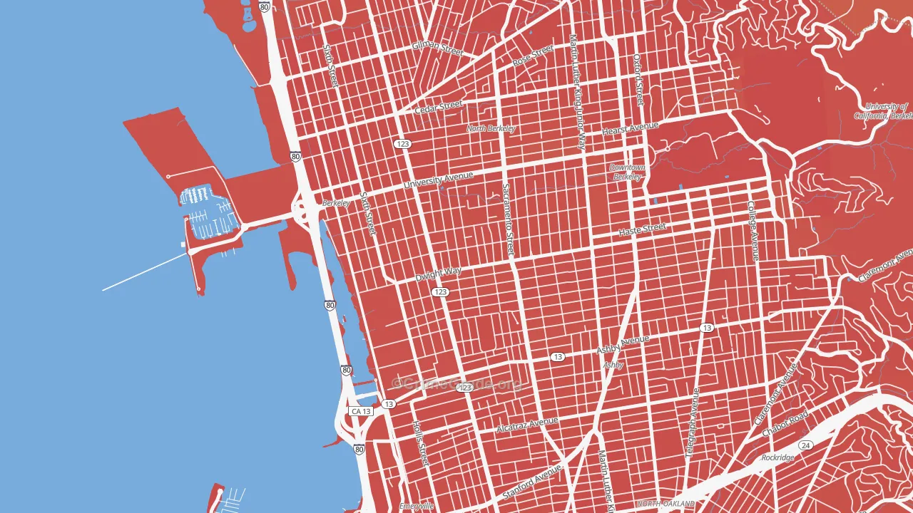 SouthWest Berkeley, Berkeley, CA Map of Murder Rates