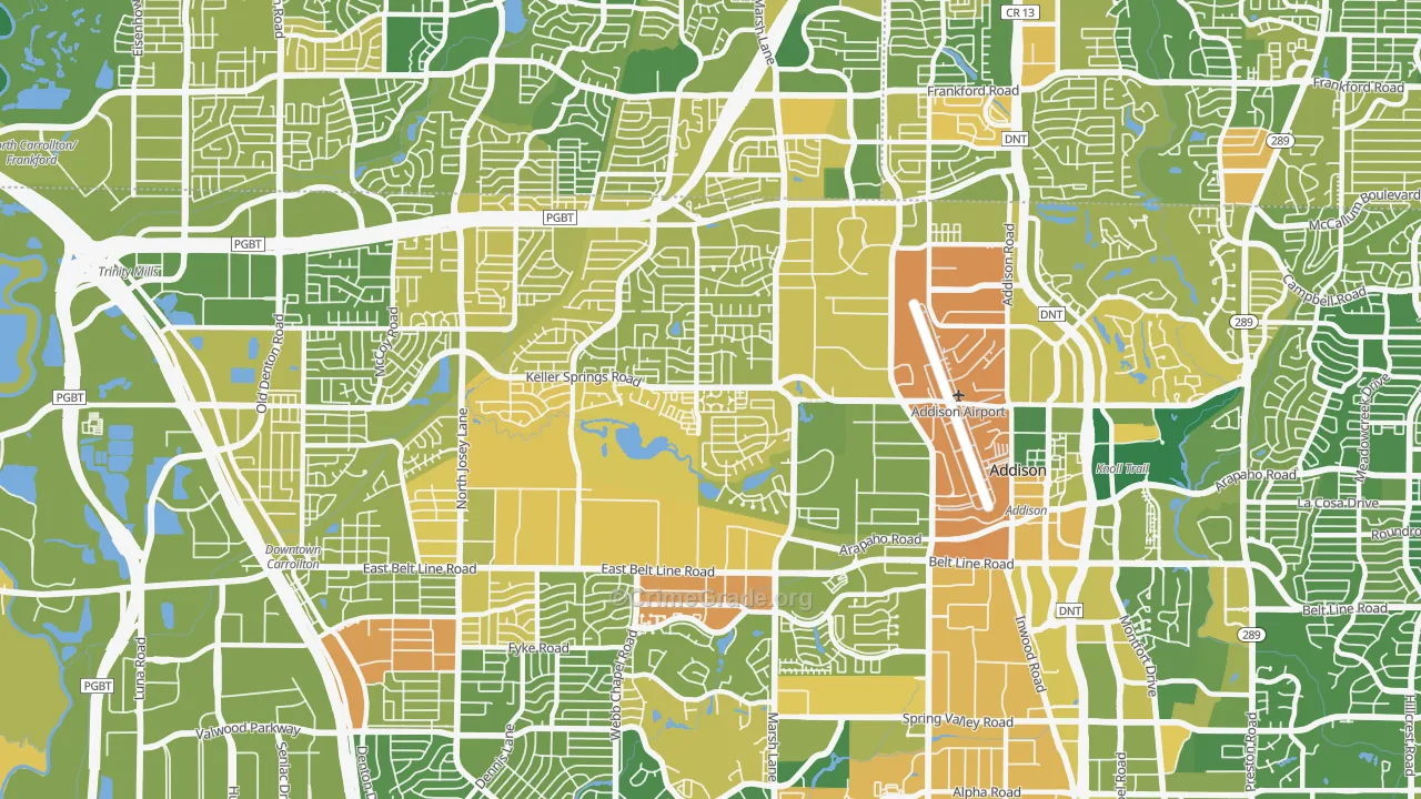 Southwest Carrollton, Carrollton, TX Map of Murder Rates